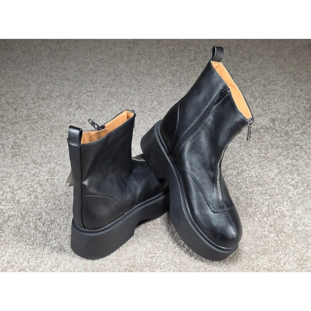 Wild Fable Honor Black Front Zip Platform Ankle Boots Memory Foam 6